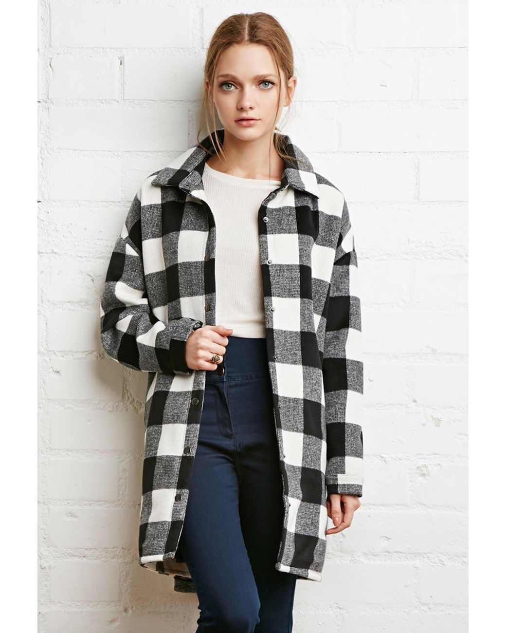 black and white buffalo check coat