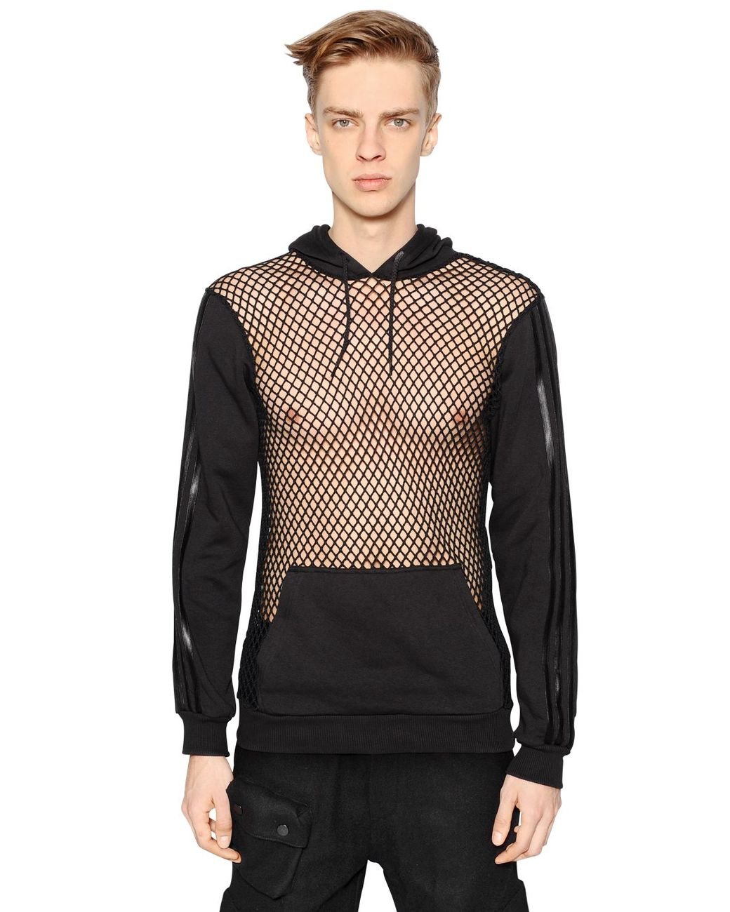 Jeremy Scott for adidas Hooded Mesh & Cotton Sweatshirt in Black | Lyst