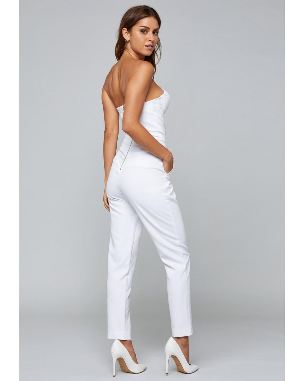 Bebe white jumpsuit hotsell