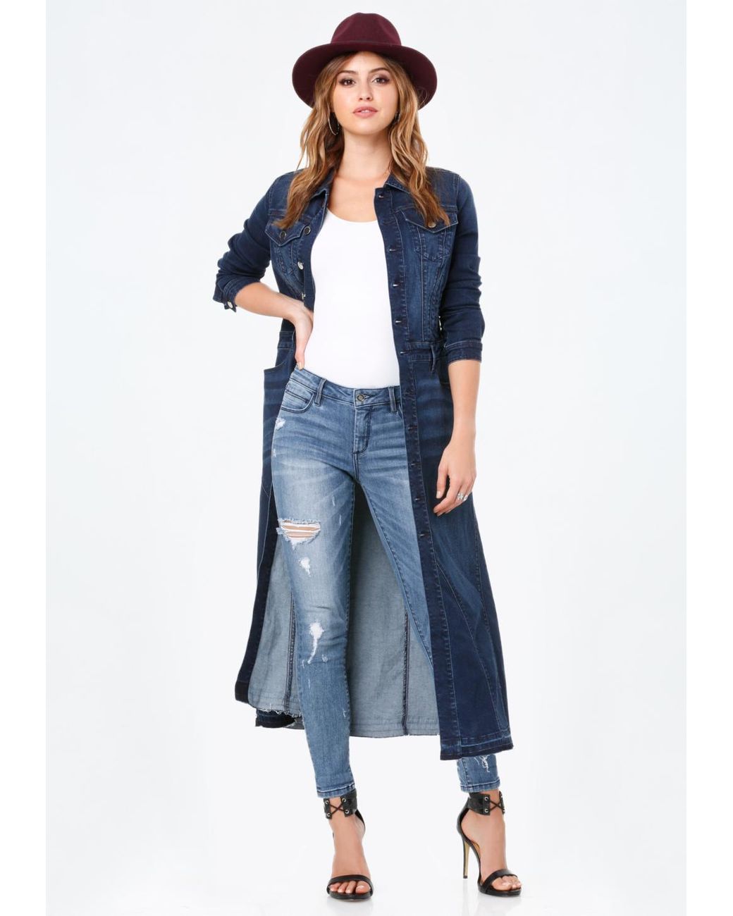 Bebe Denim Duster in Dusty Wash (Blue 