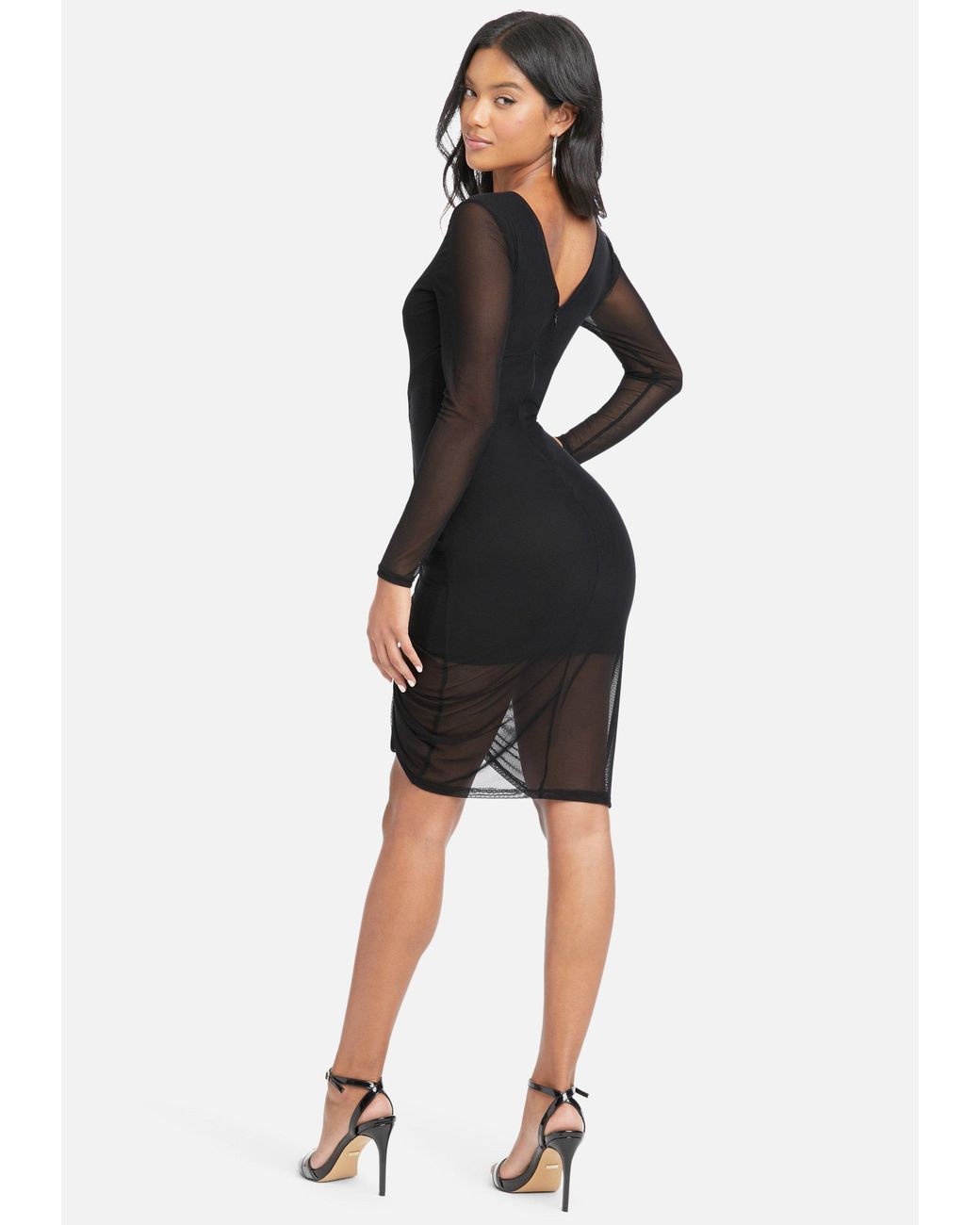 Bebe Synthetic Long Sleeve Mesh Ruched 