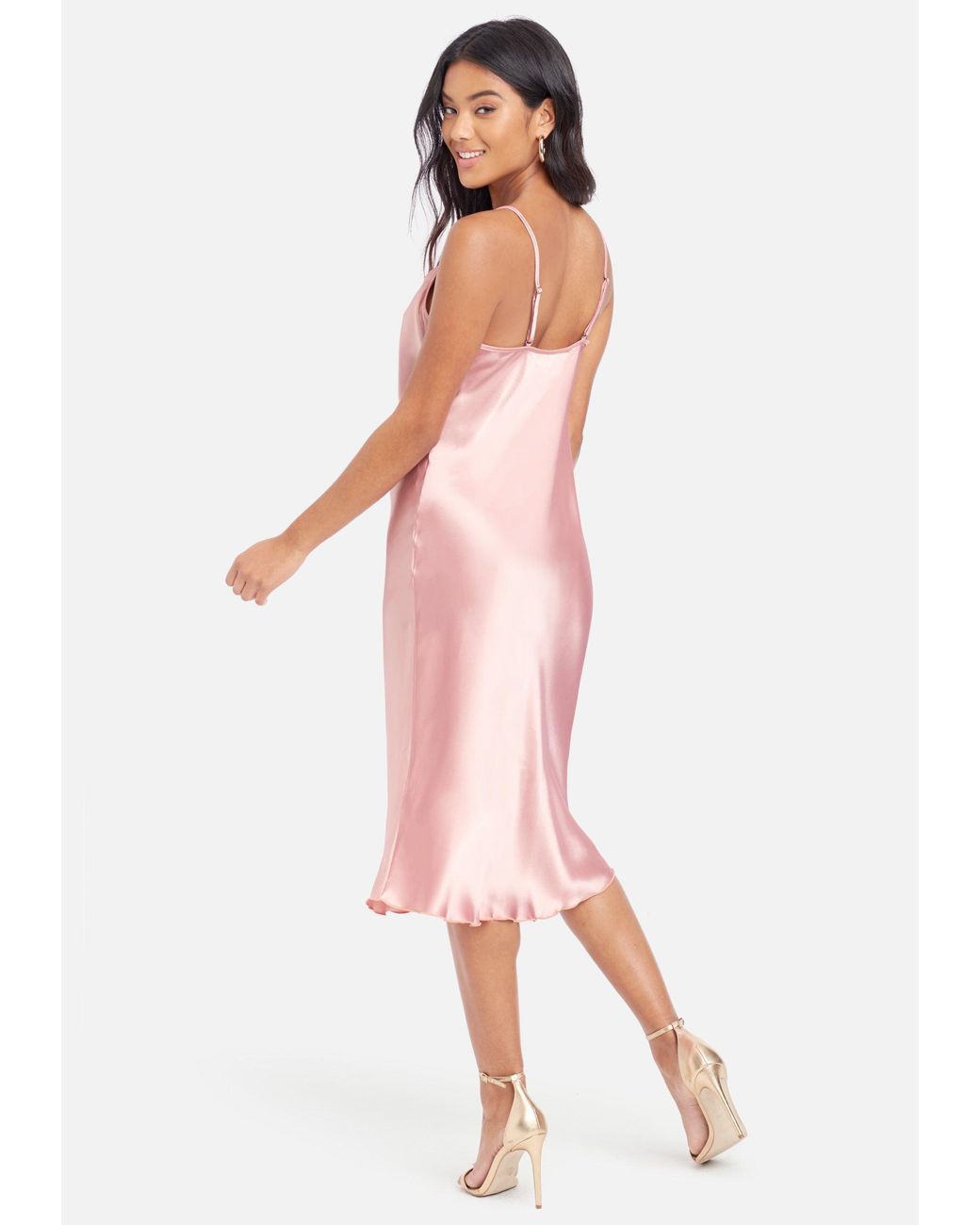 Bebe Satin Cowl Neck Slip Midi Dress In Rose Pink Lyst
