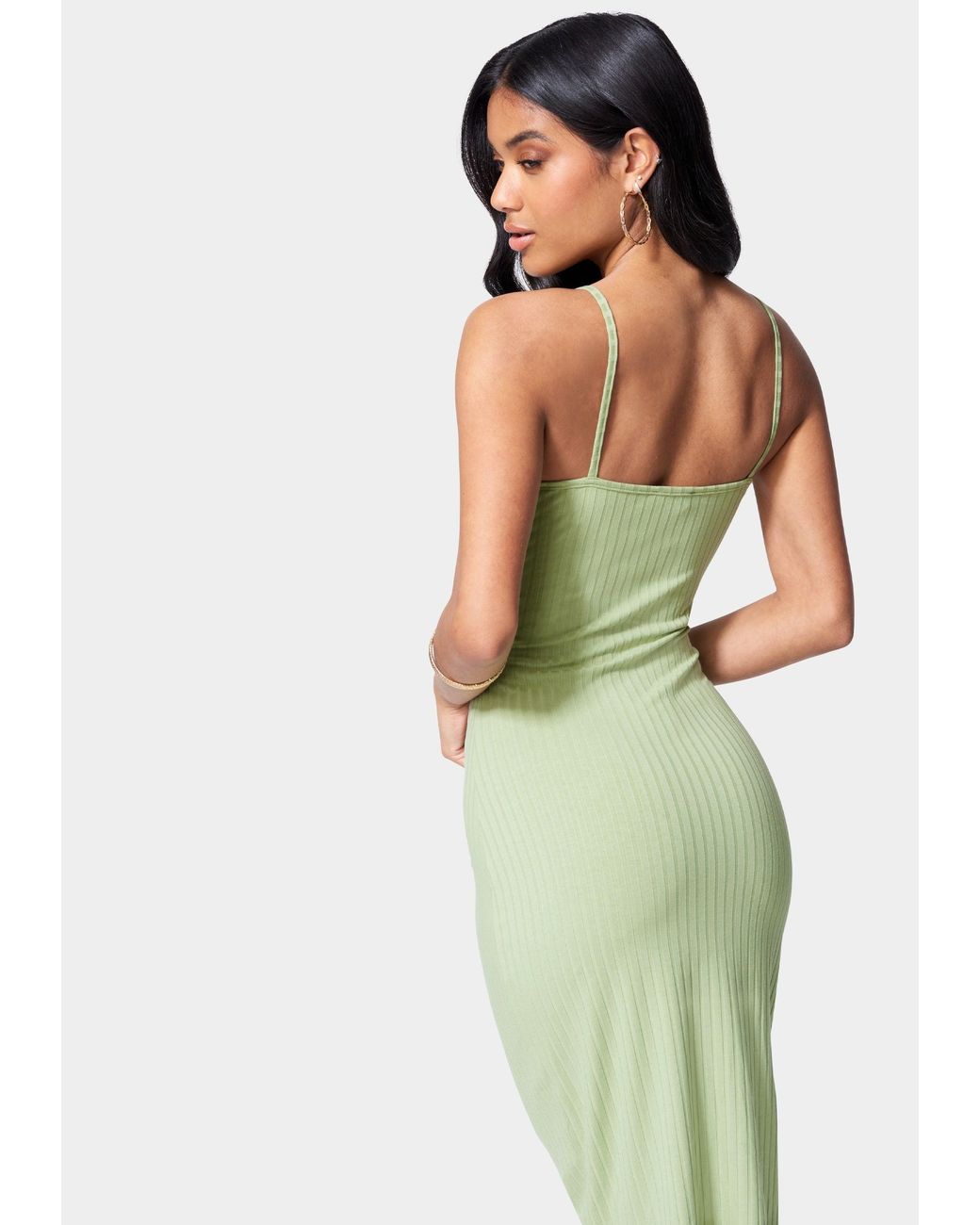 Bebe Synthetic Button Front Rib Midi 