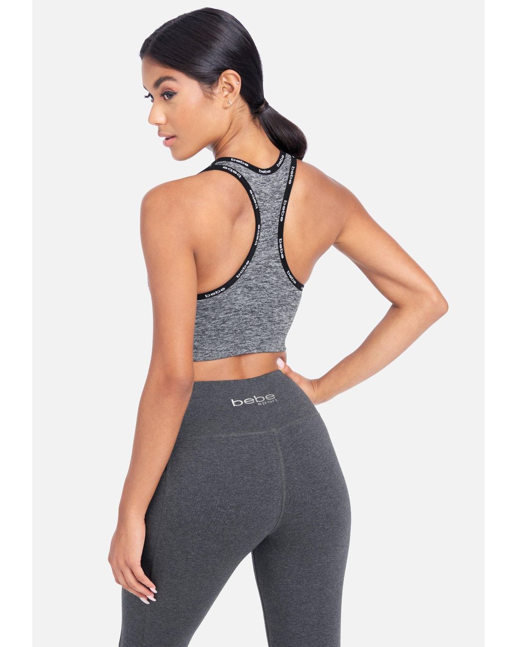 Bebe Synthetic Sport Mini Logo Sports Bra In Charcoal Grey Grey Lyst