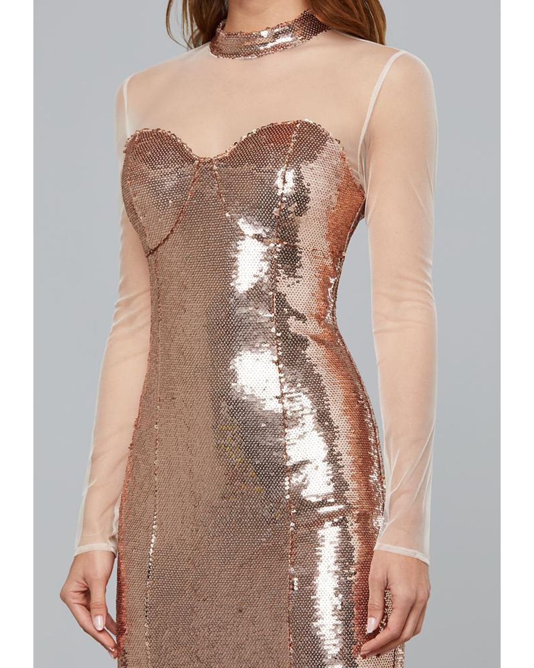 Bebe Rose Gold Sequin Midi Dress in 