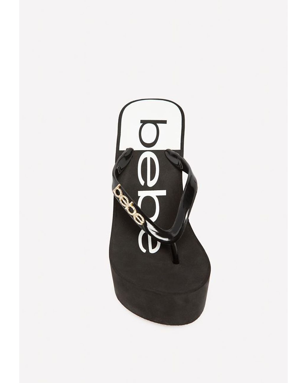 Bebe Raaven Wedge Flip Flops in Black Lyst