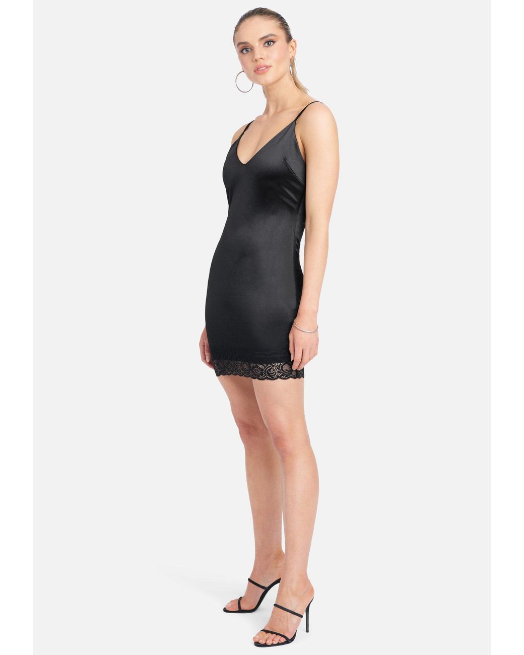Bebe Satin And Lace Slip Dress In Black Lyst
