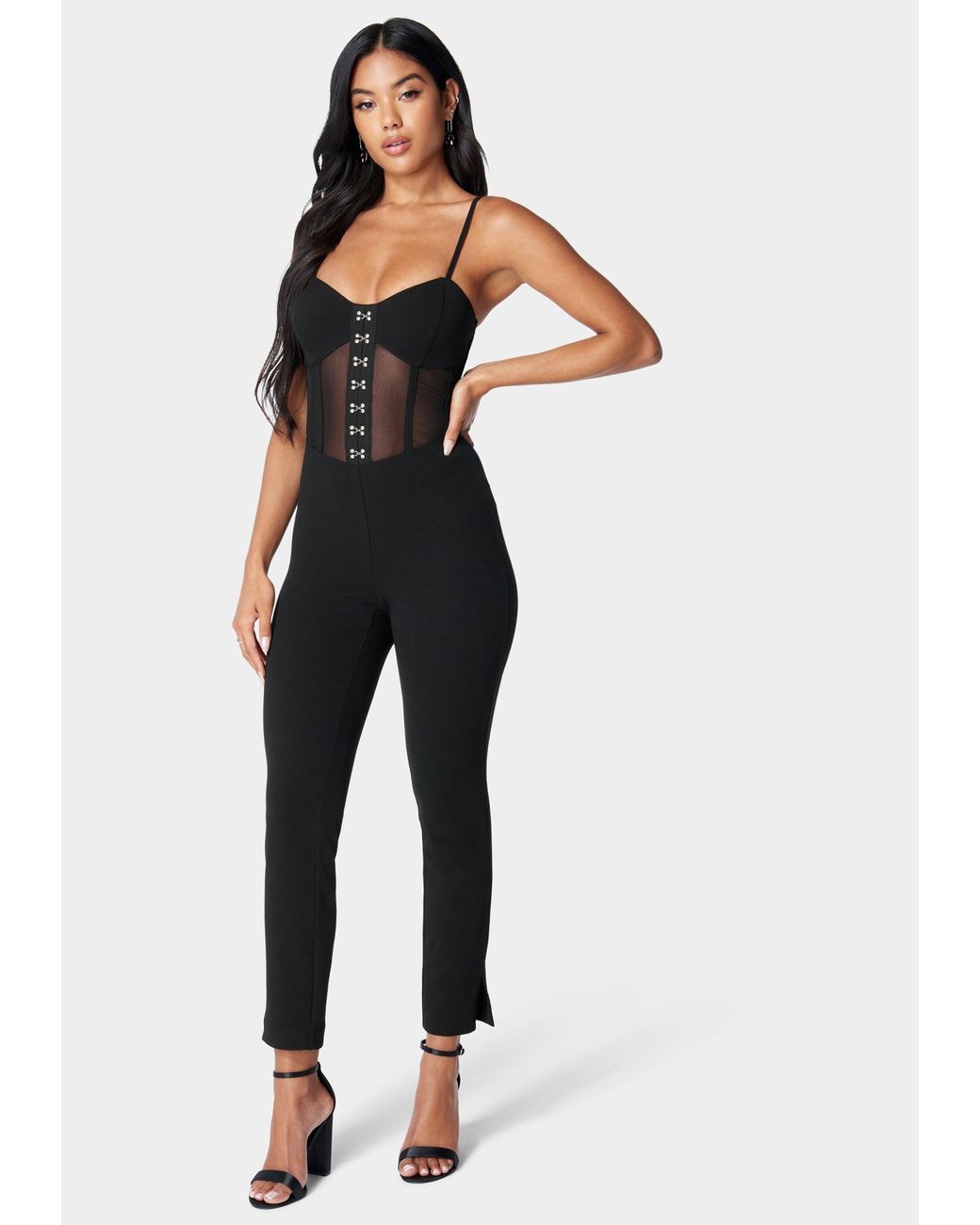 Bebe Corset Waist Slim Leg Jumpsuit in Blue | Lyst