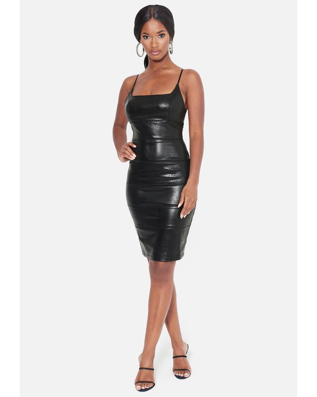 Bebe Printed Faux Leather Midi Dress in Black Lyst