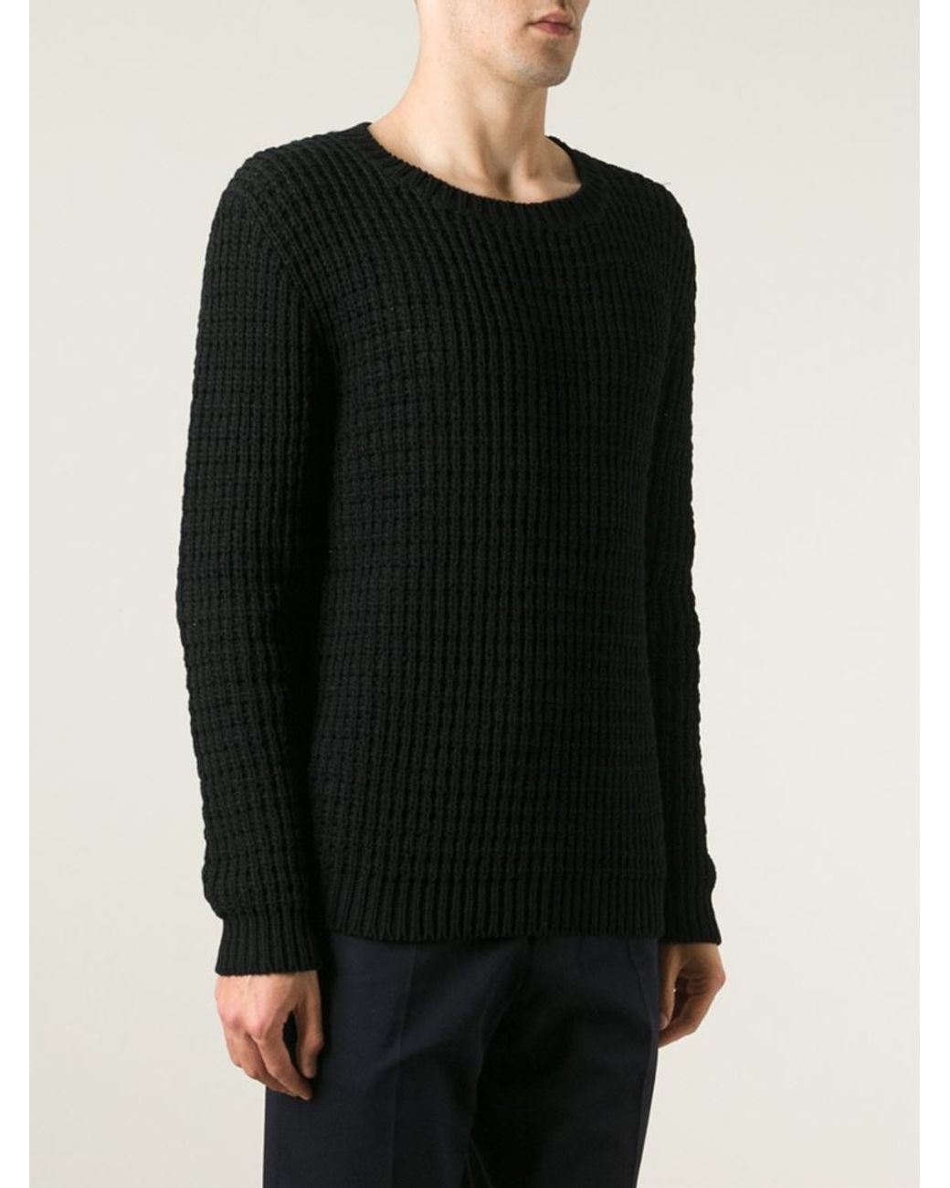 Raf Simons Waffle Knit Sweater in Black 