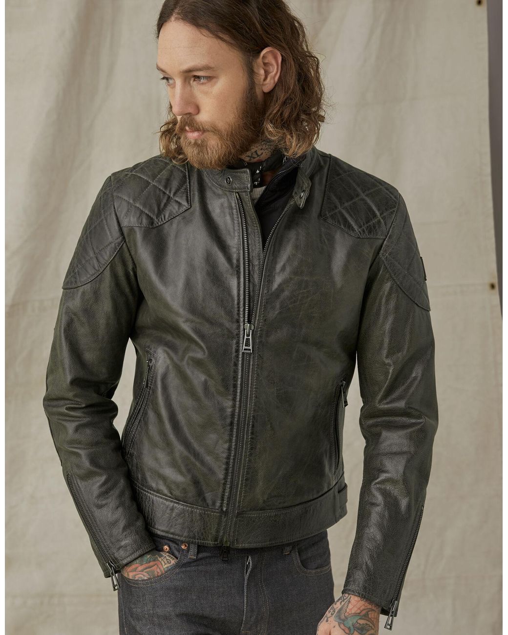 Belstaff Outlaw 2.0 Leather Jacket in Green for Men | Lyst