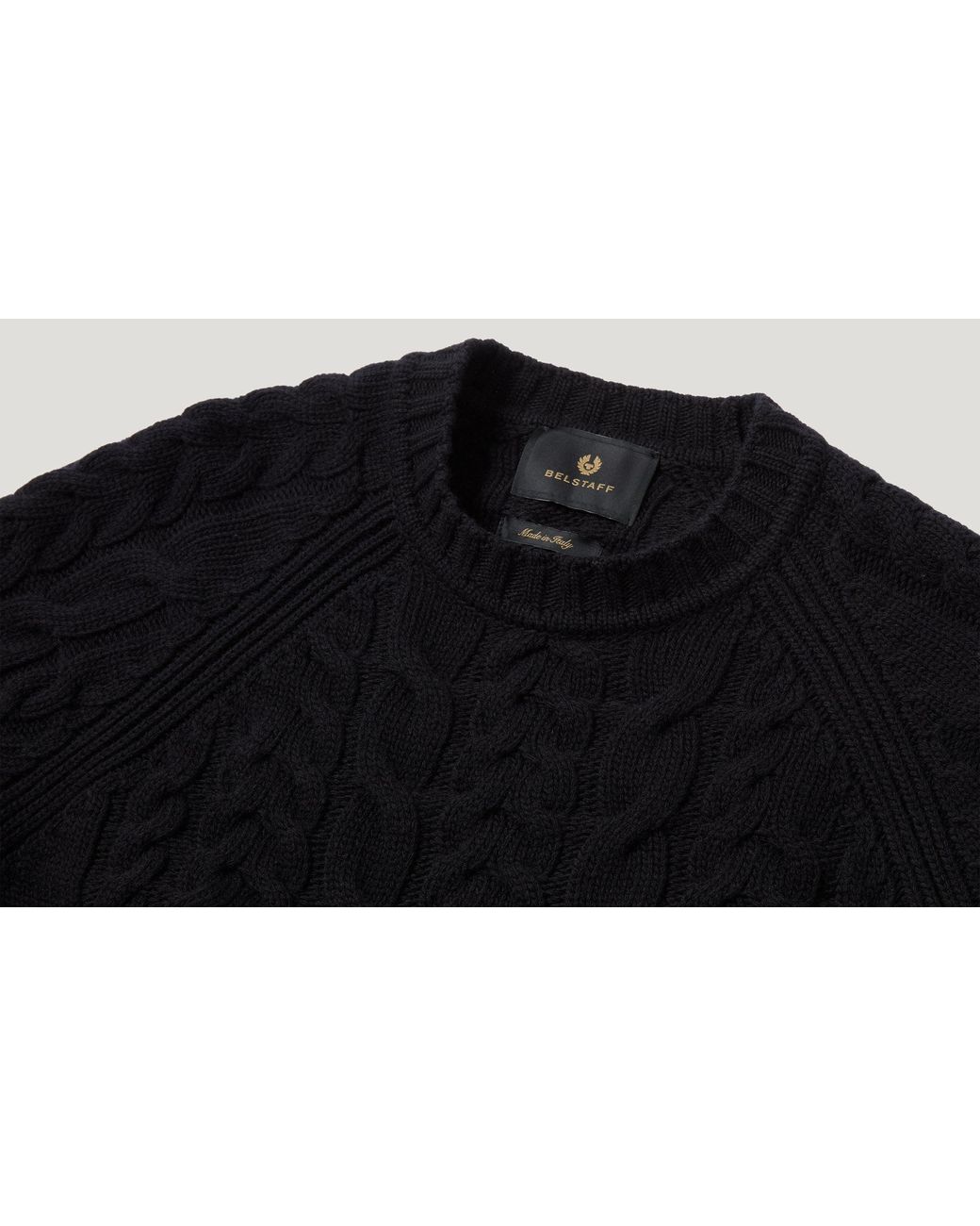 Belstaff Black Men's Harrow Cable Knit Crew Lambswool for men