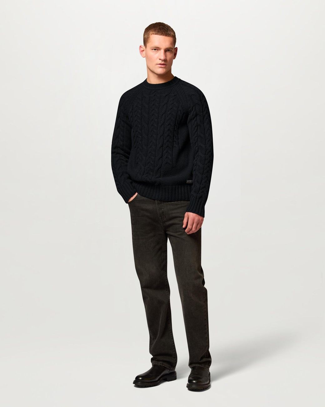 Belstaff Black Men's Harrow Cable Knit Crew Lambswool for men