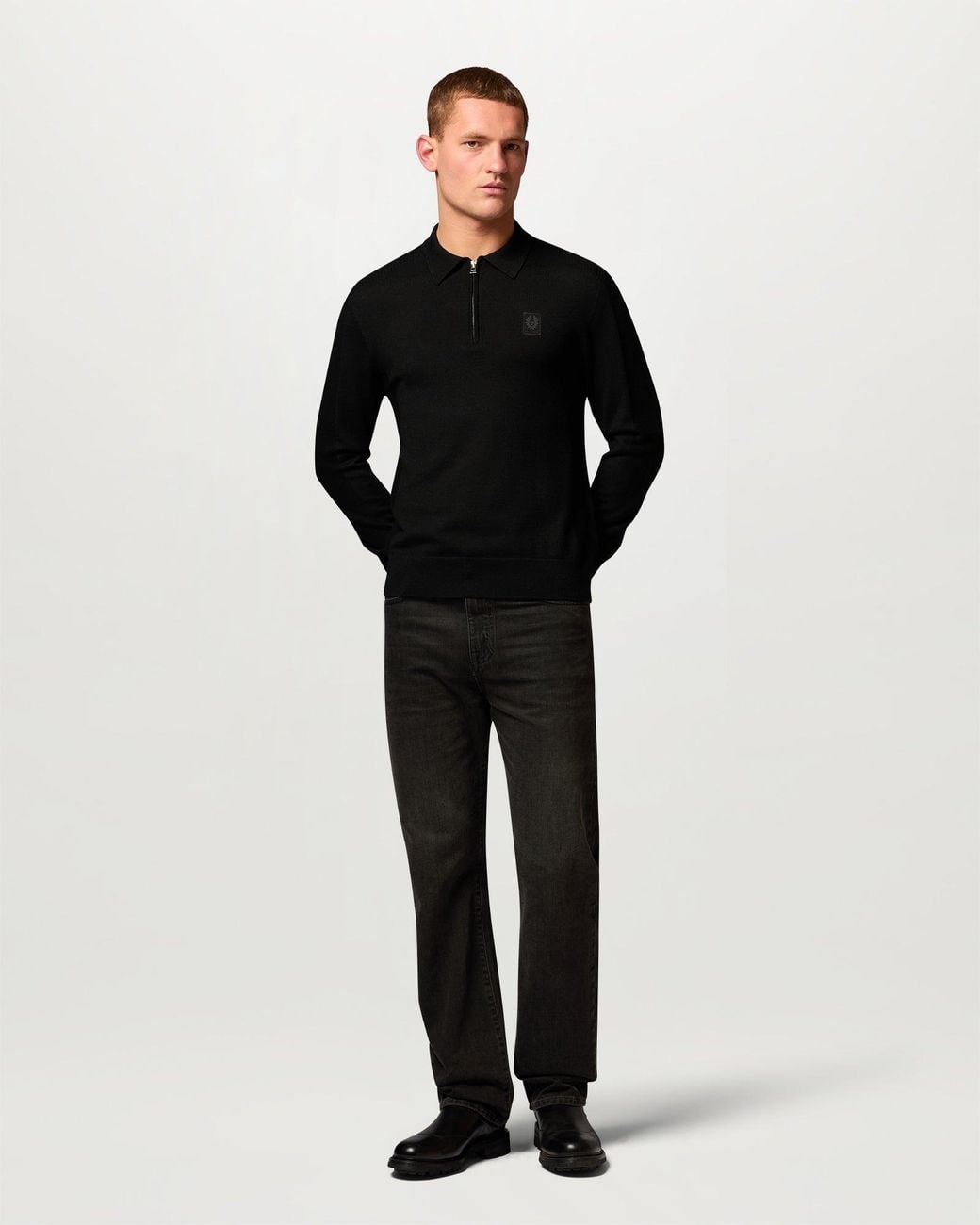 Belstaff Black Men's Colden Knitted Polo Merino Wool for men