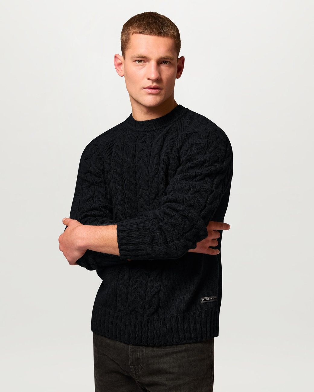 Belstaff Black Men's Harrow Cable Knit Crew Lambswool for men