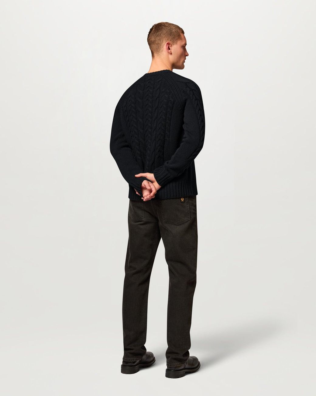 Belstaff Black Men's Harrow Cable Knit Crew Lambswool for men