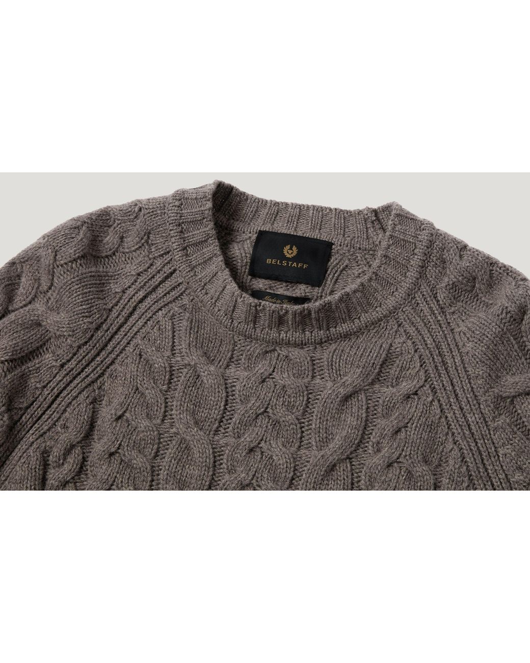 Belstaff Gray Men's Harrow Cable Knit Crew Lambswool for men