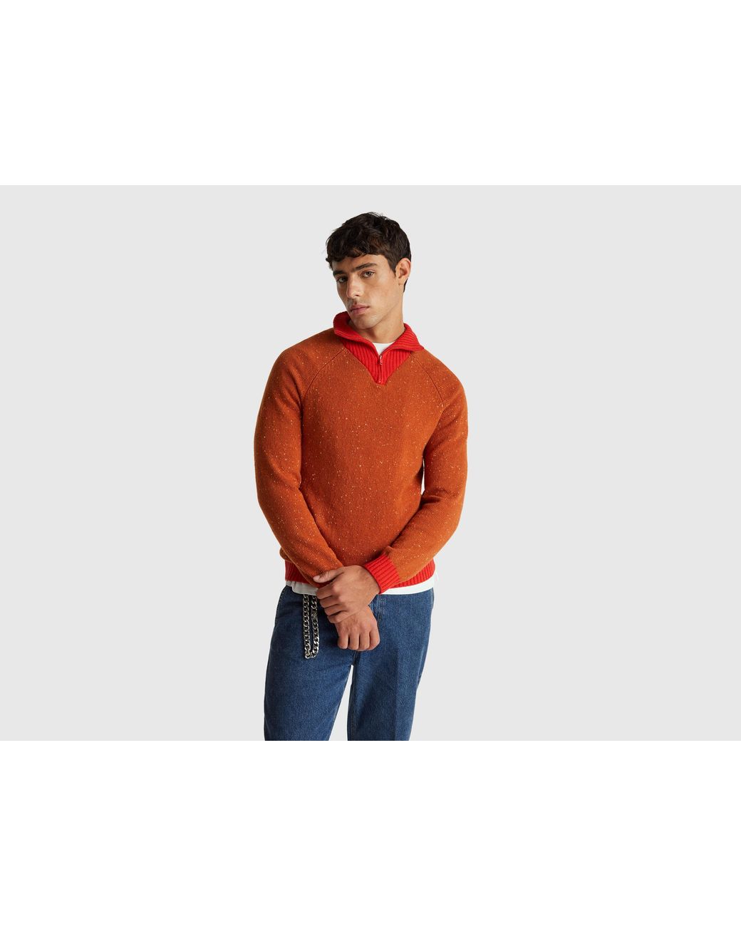 Benetton Red Benetton, Stranger Things Mock Neck Sweater for men