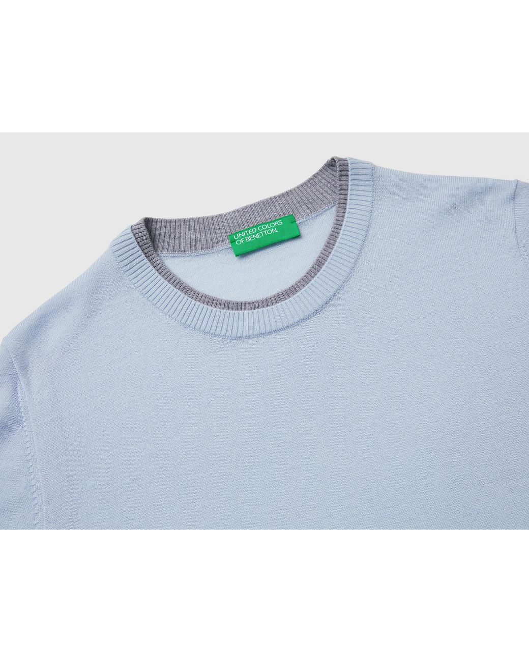 Benetton Blue Benetton, 100% Merino Wool Short-Sleeved Shirt