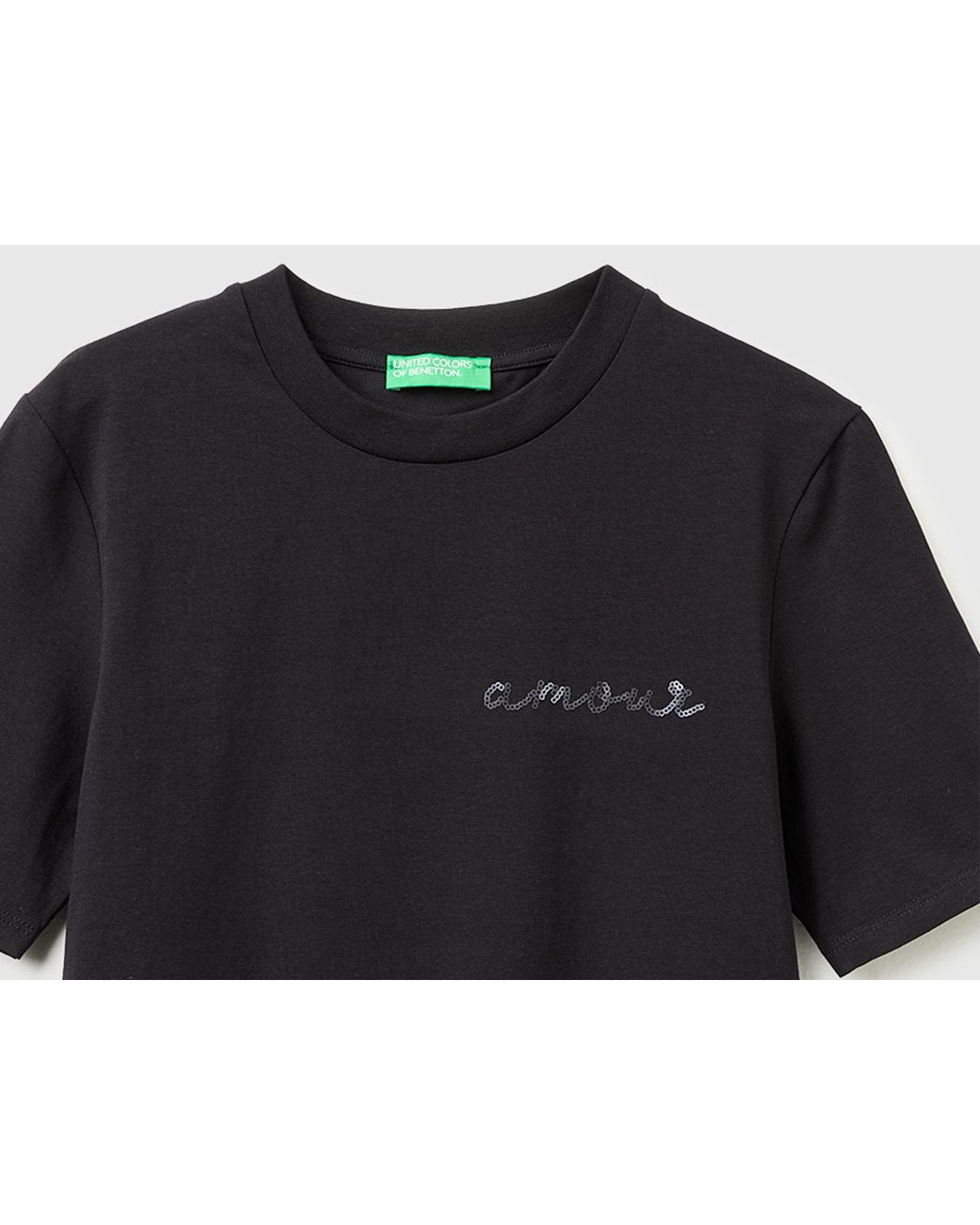 Benetton Black Benetton, T-Shirt With "Amour" Embroidery