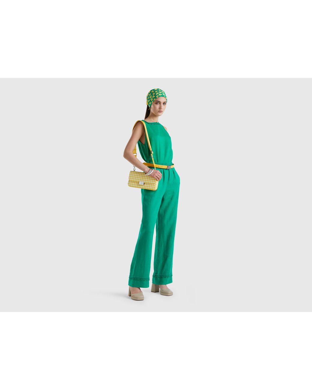 Benetton Trousers In Pure Linen With Crochet Details in Green | Lyst UK