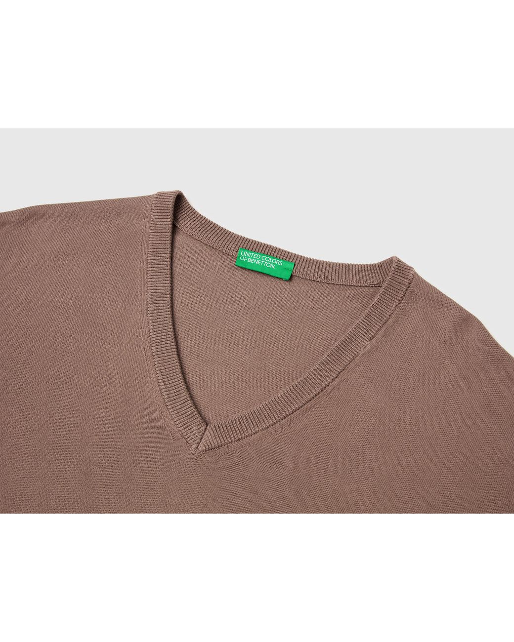 Benetton Brown Benetton, V-Neck Sweater for men