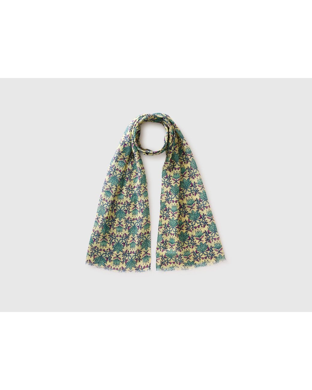 Benetton Green Benetton, Patterned Linen Blend Scarf