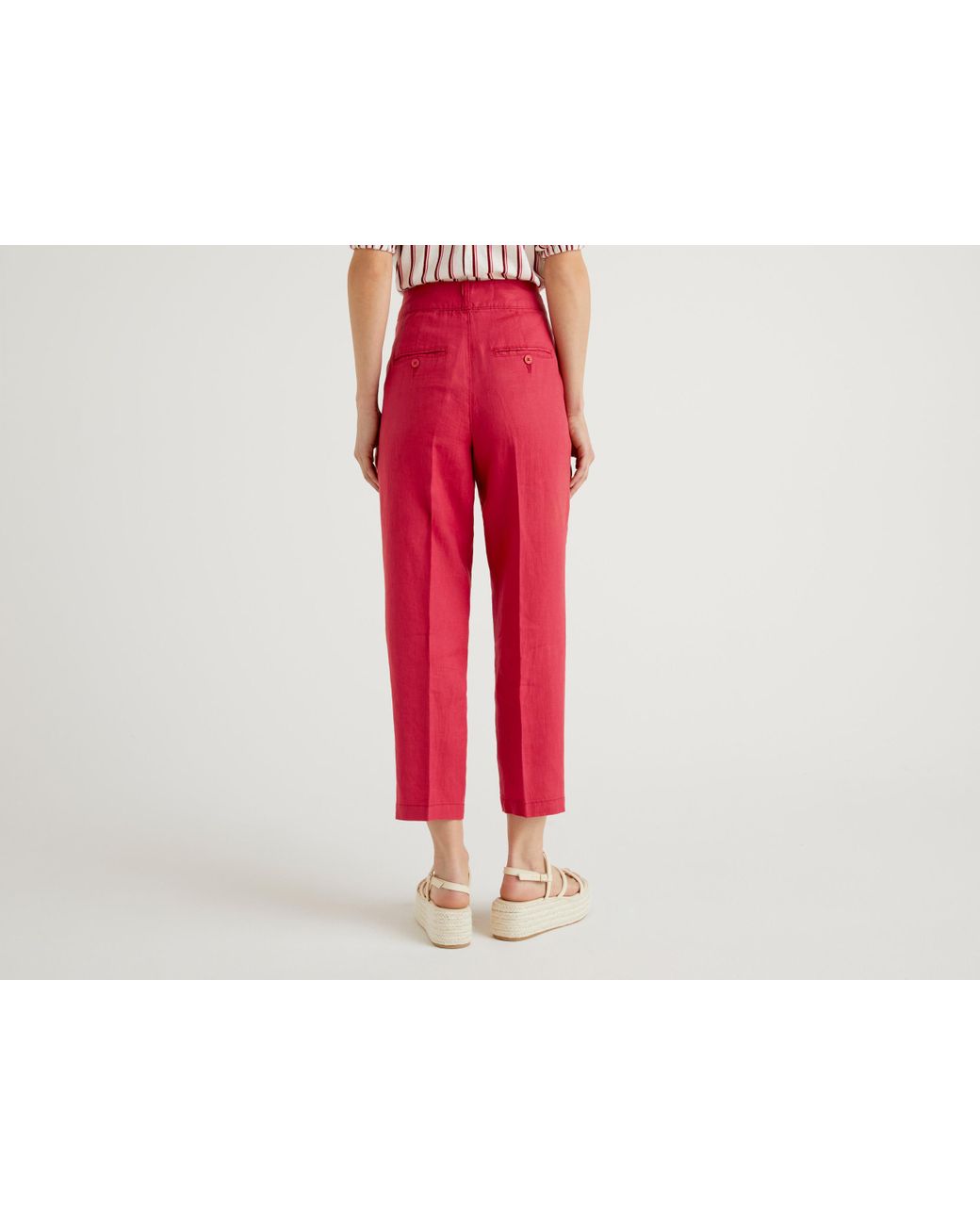 Pantaloni In Puro Lino di Benetton in Rosso | Lyst