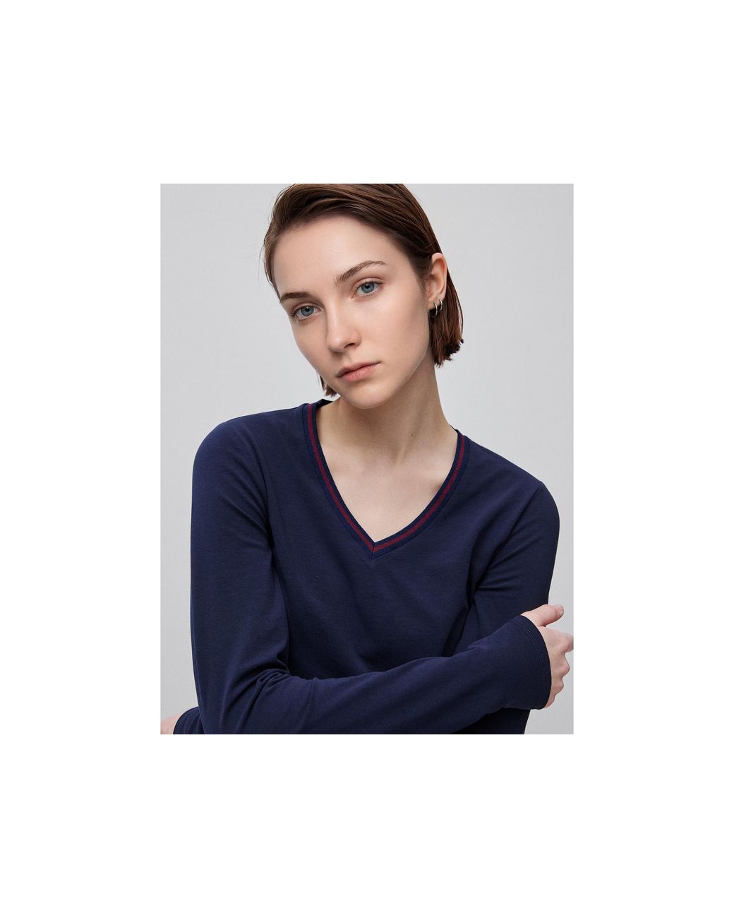 Benetton Blue Benetton, Fitted V-Neck T-Shirt