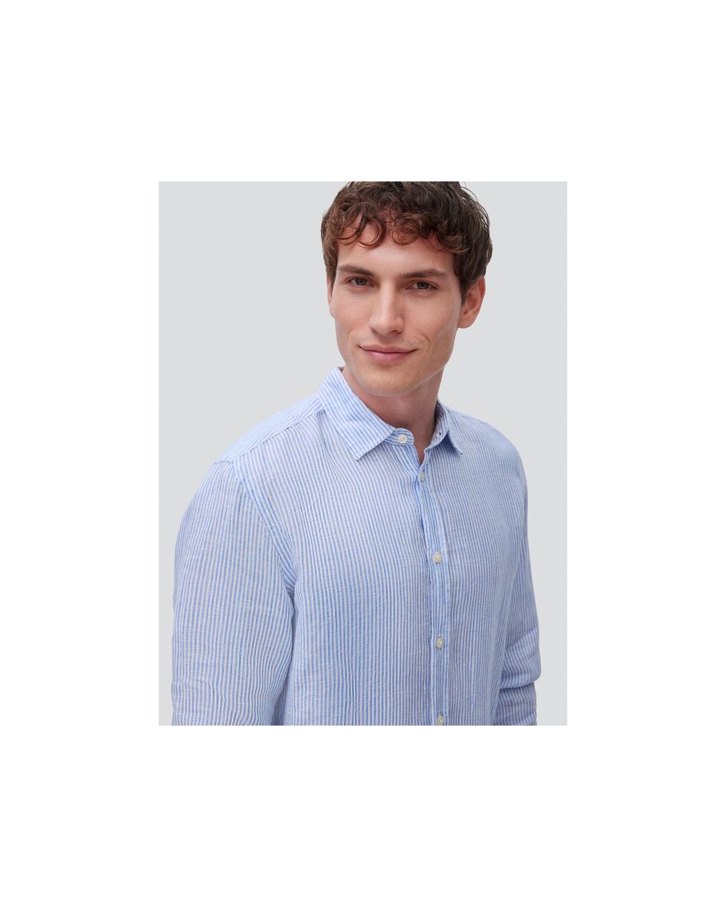 Benetton Blue Benetton, Light Striped Pure Linen Shirt for men