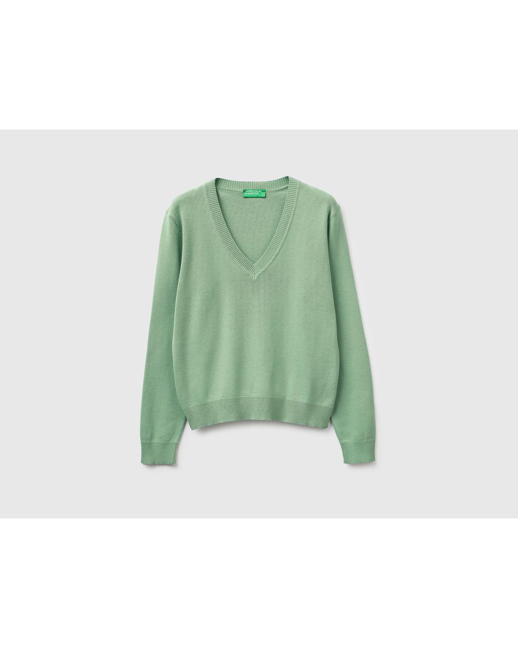 Benetton Green Benetton, Sage V-Neck Sweater