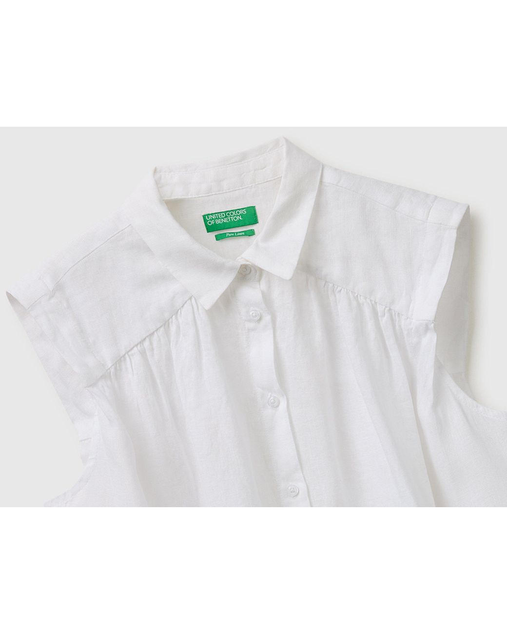 Benetton White Benetton, 100% Linen Sleeveless Blouse