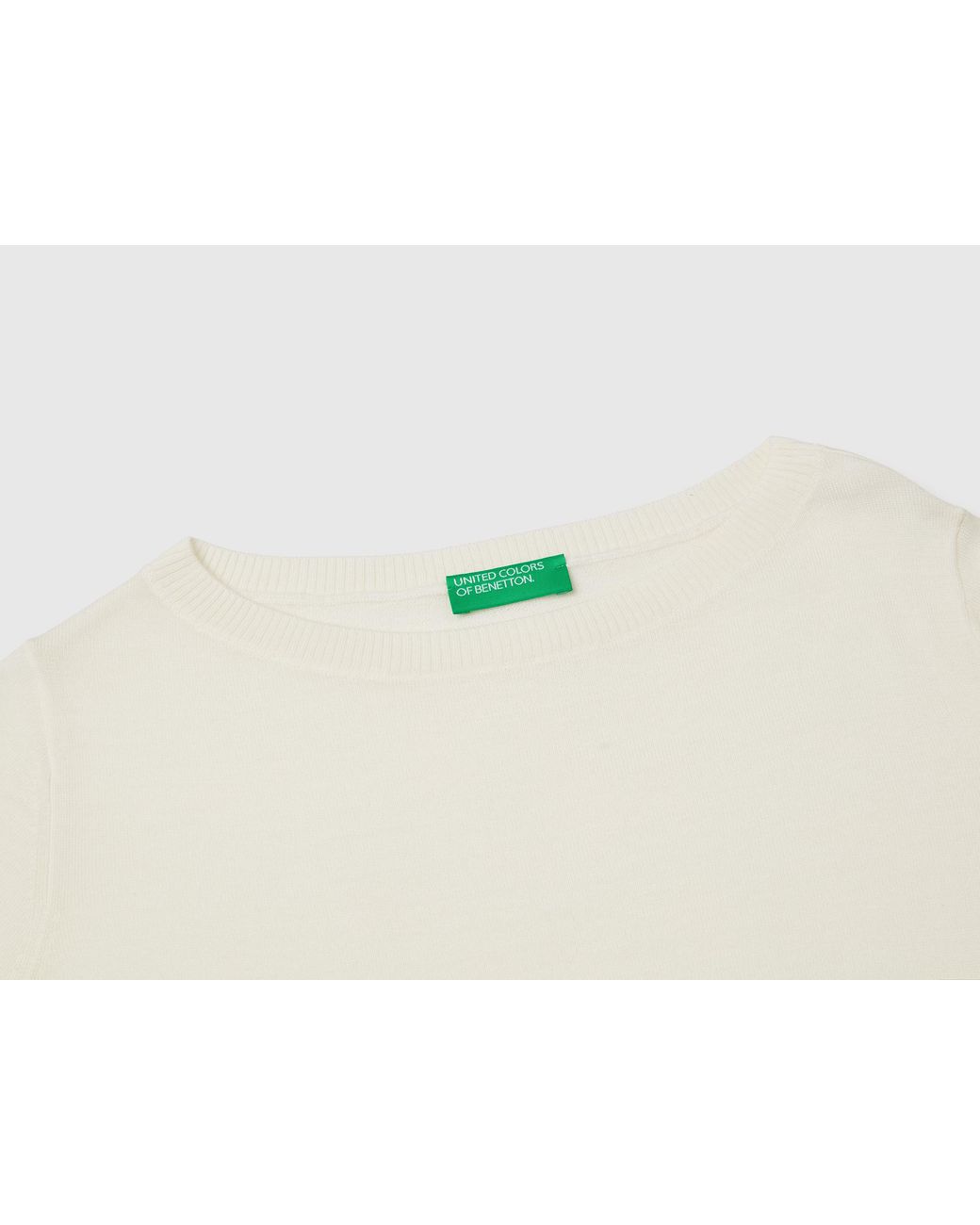 Benetton White Benetton, 100% Merino Wool Boat Neck Sweater