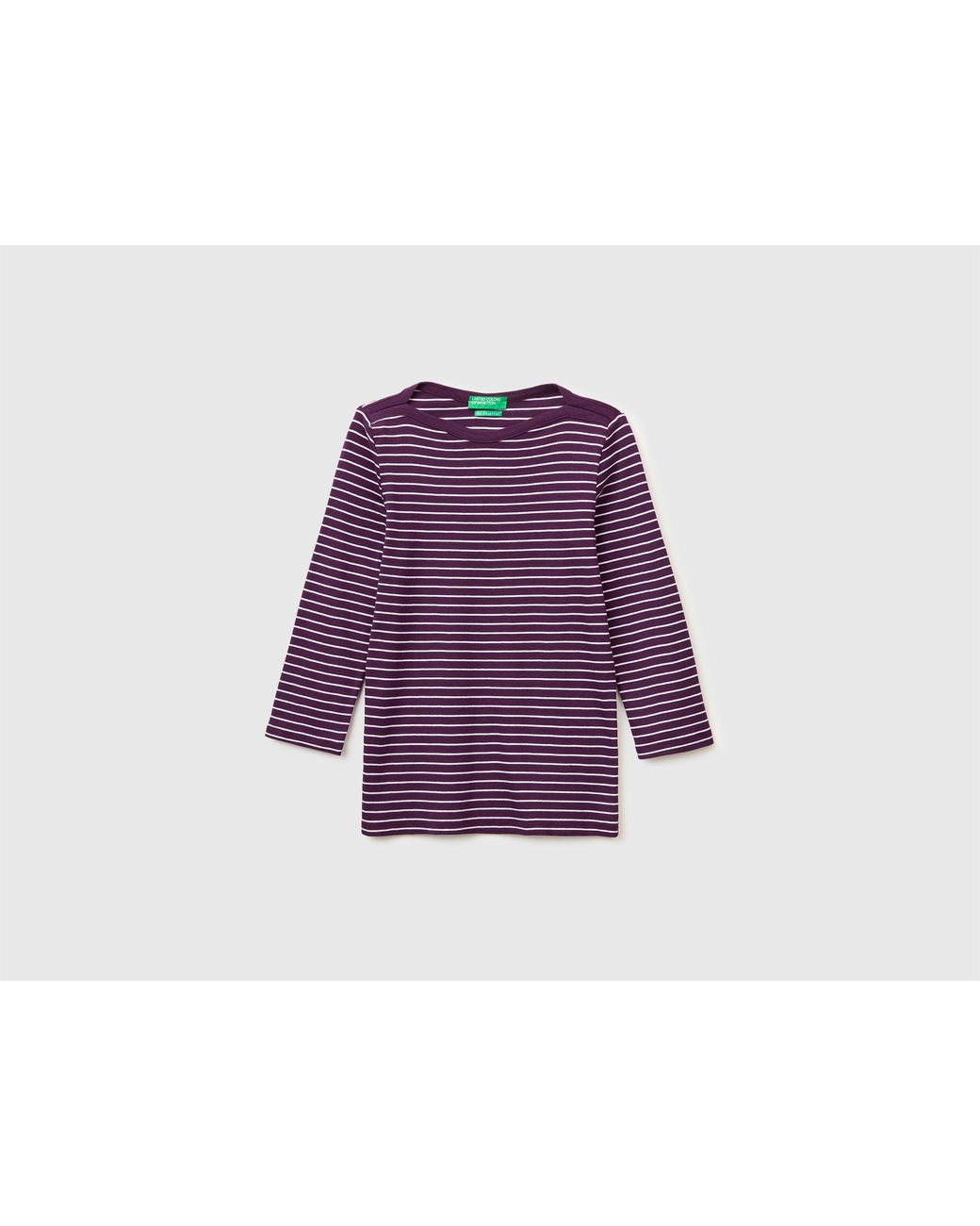 Benetton Purple Benetton, Striped T-Shirt With Boat Neck