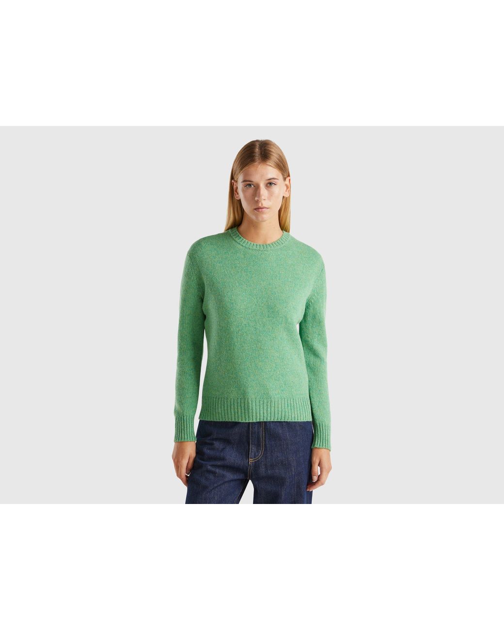 Pull Vintage Benetton Enfants 10-12 Ans - Vert Brodé Motifs Folkloriques, Laine Mélangée
