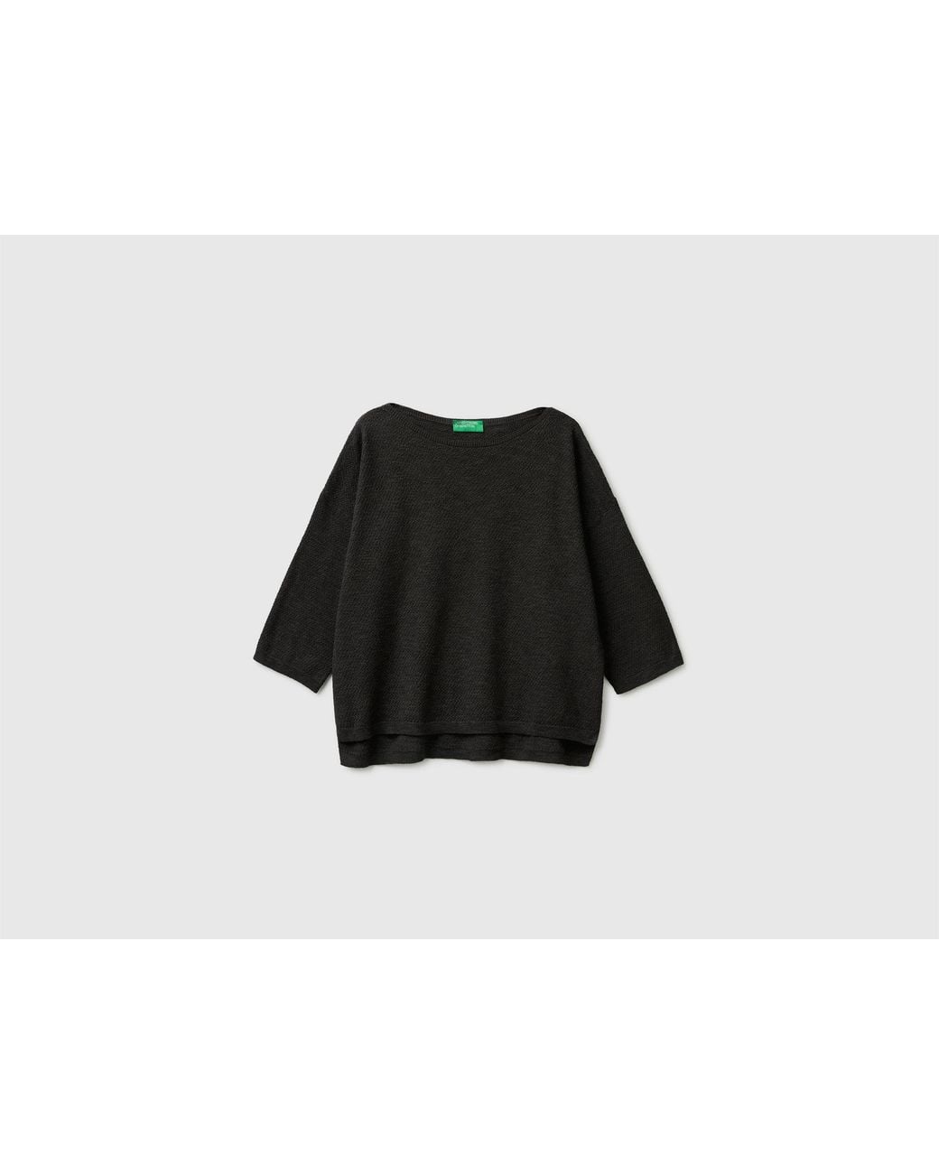 Benetton Black Benetton, Boxy Fit Linen Blend Sweater