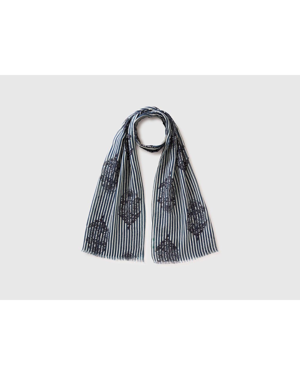Benetton Black Benetton, Patterned Linen Blend Scarf