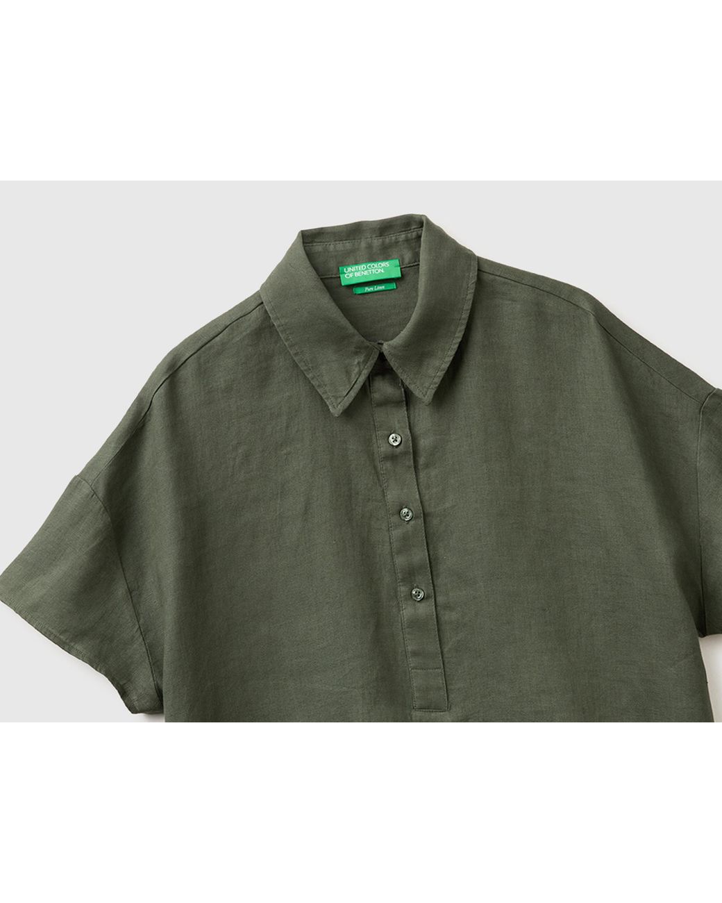 Benetton Green Benetton, 100% Linen Short-Sleeved Blouse