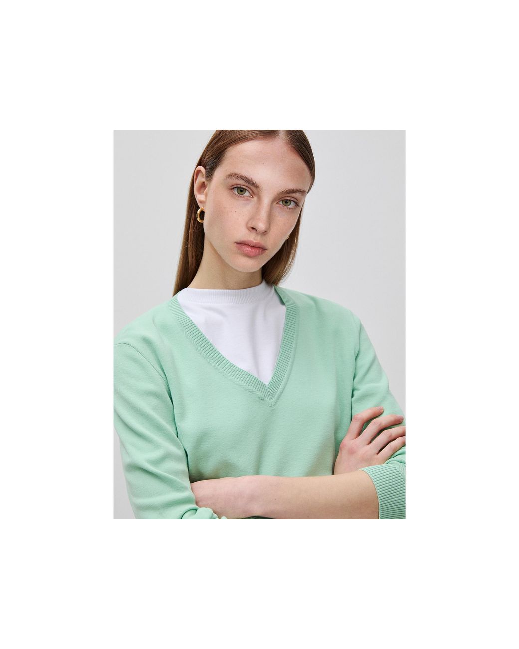 Benetton Green Benetton, Sage V-Neck Sweater