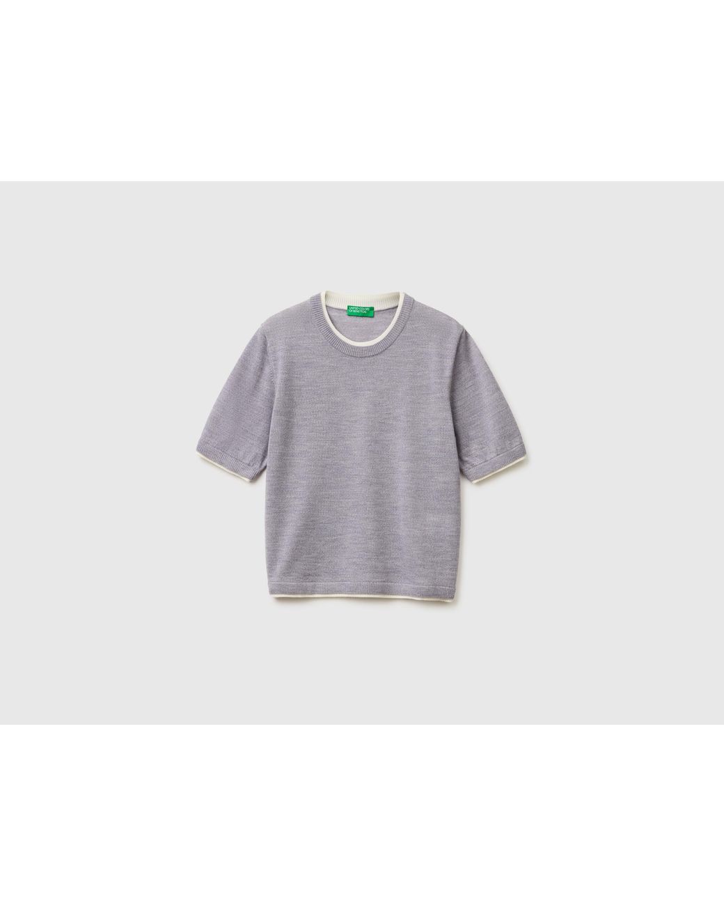 Benetton Black Benetton, 100% Merino Wool Short-Sleeved Shirt