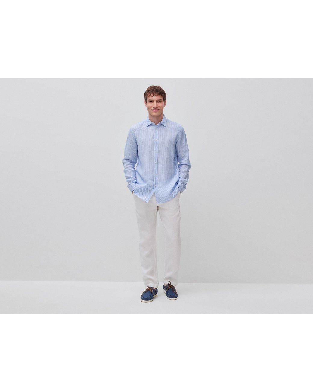 Benetton Blue Benetton, Light Striped Pure Linen Shirt for men
