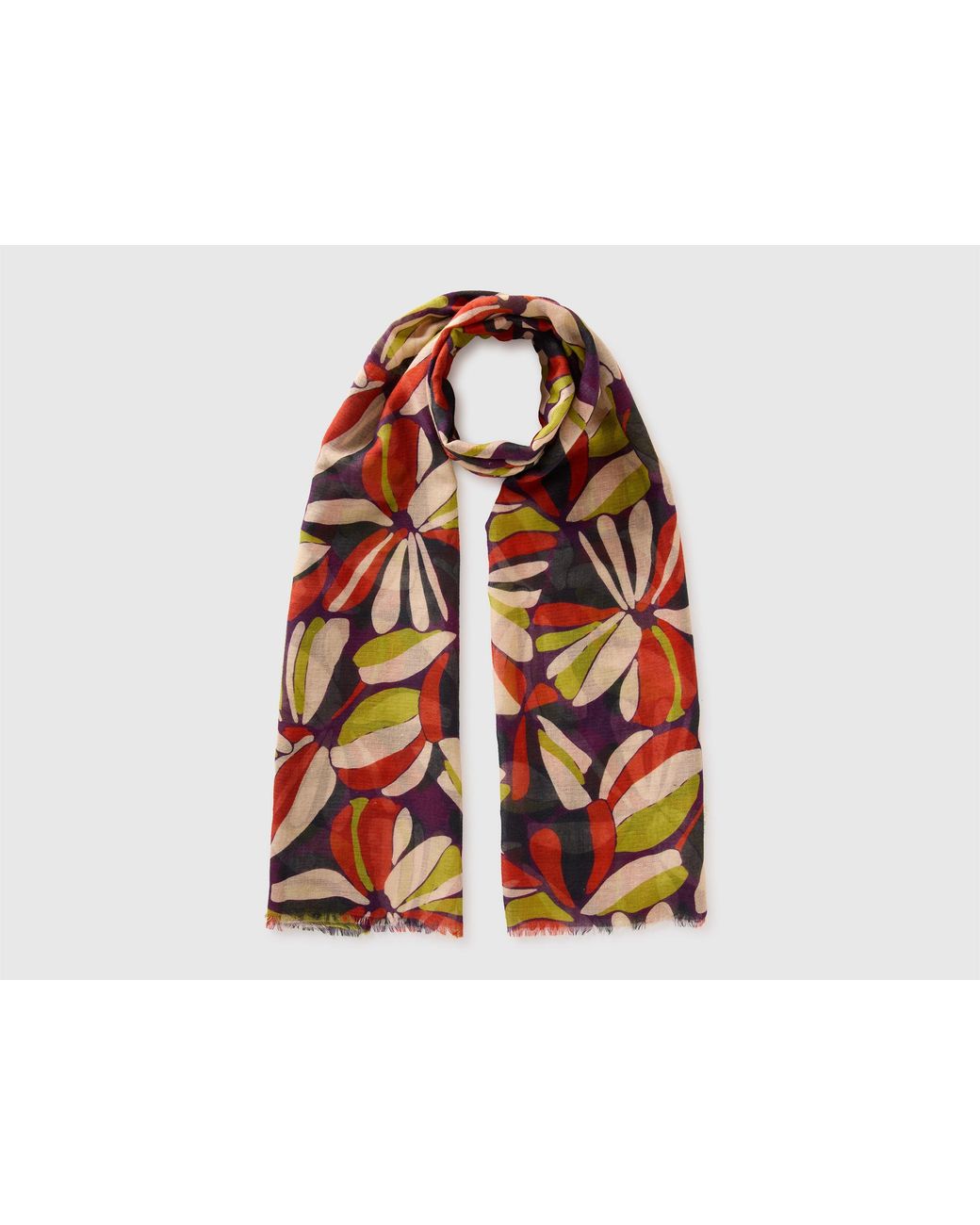 Benetton Red Benetton, Floral Linen Blend Scarf