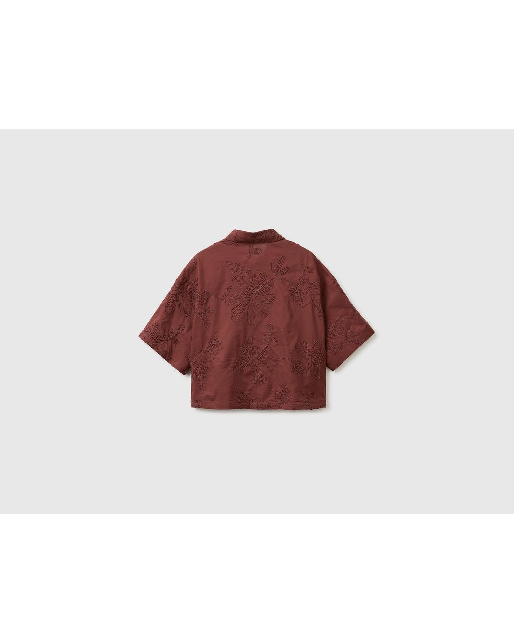 Benetton Red Benetton, Cropped Shirt With Floral Embroidery