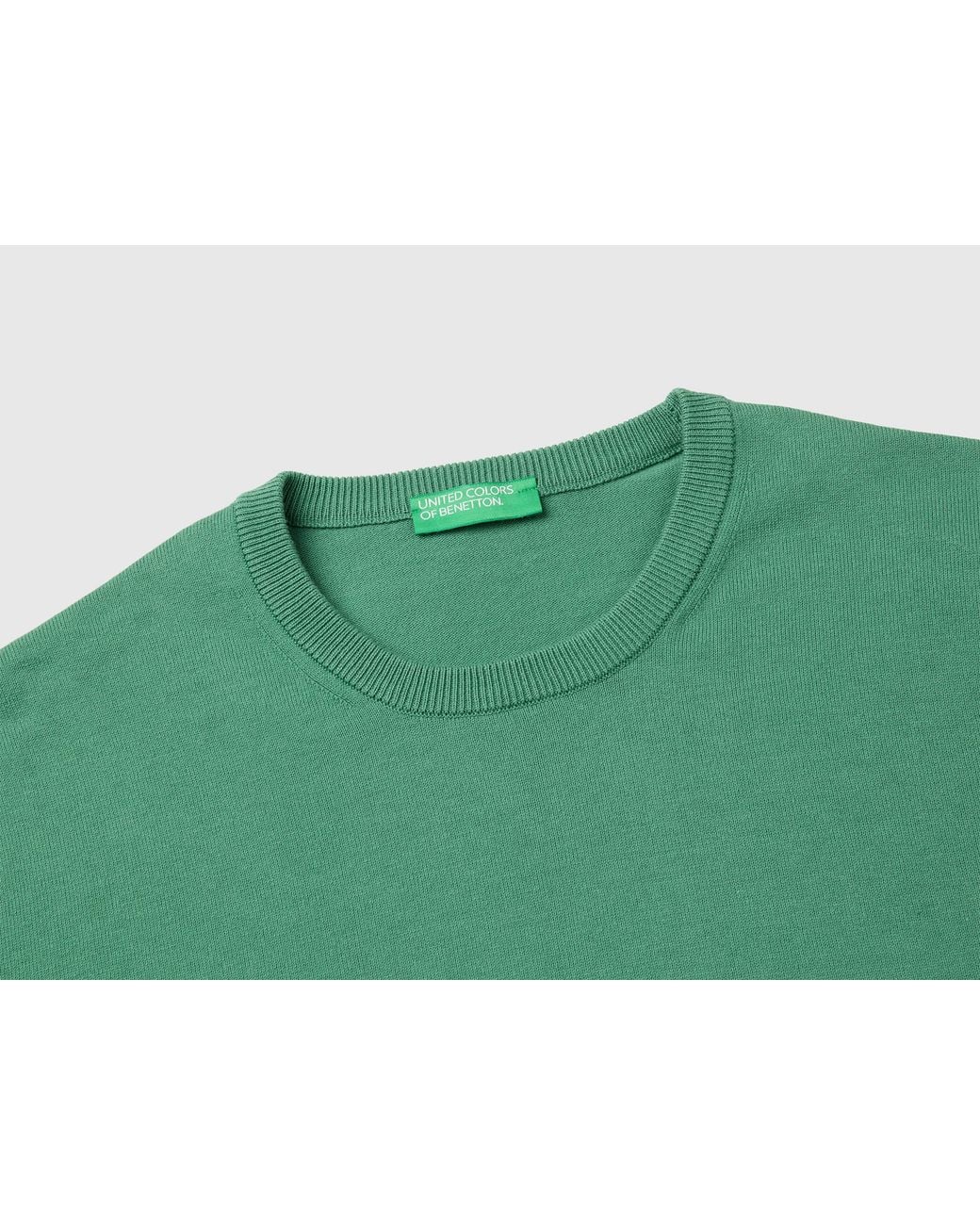 Benetton Green Benetton, 100% Cotton Crew Neck Top for men