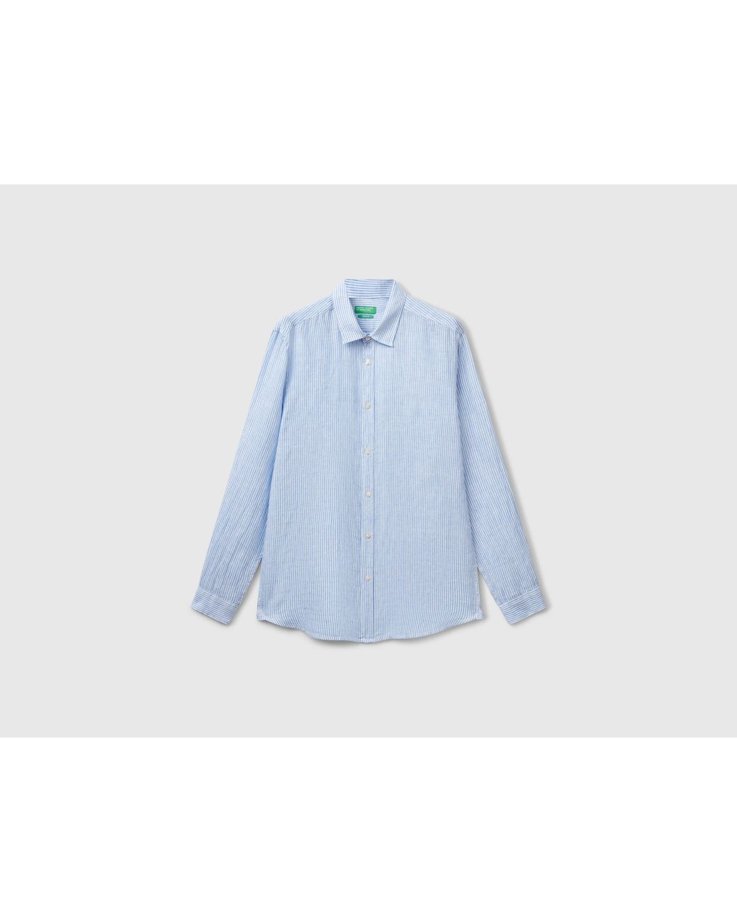 Benetton Blue Benetton, Light Striped Pure Linen Shirt for men