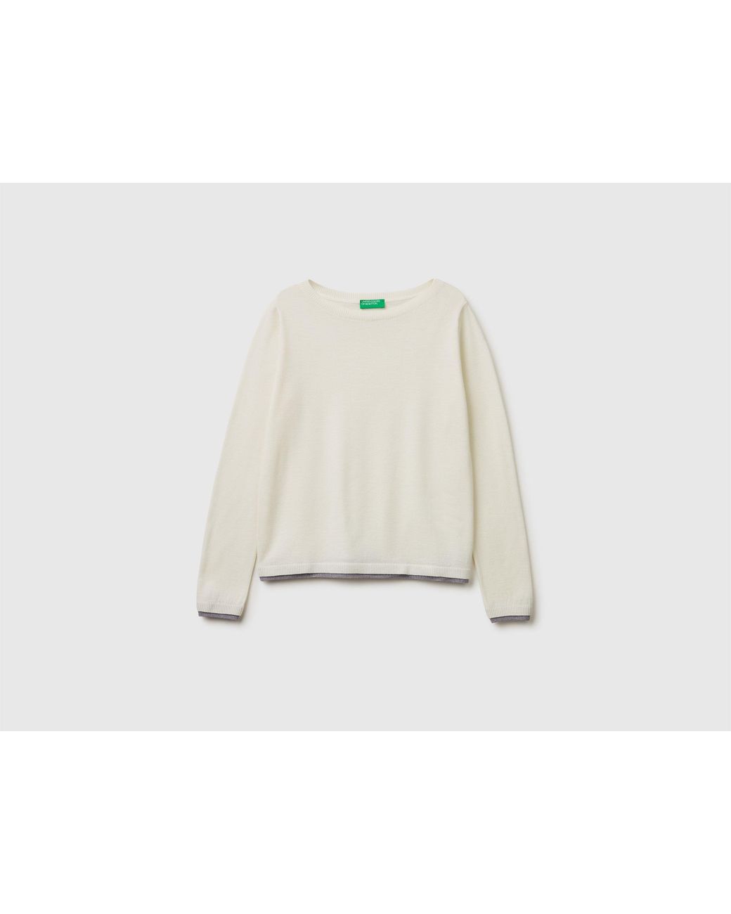 Benetton White Benetton, 100% Merino Wool Boat Neck Sweater