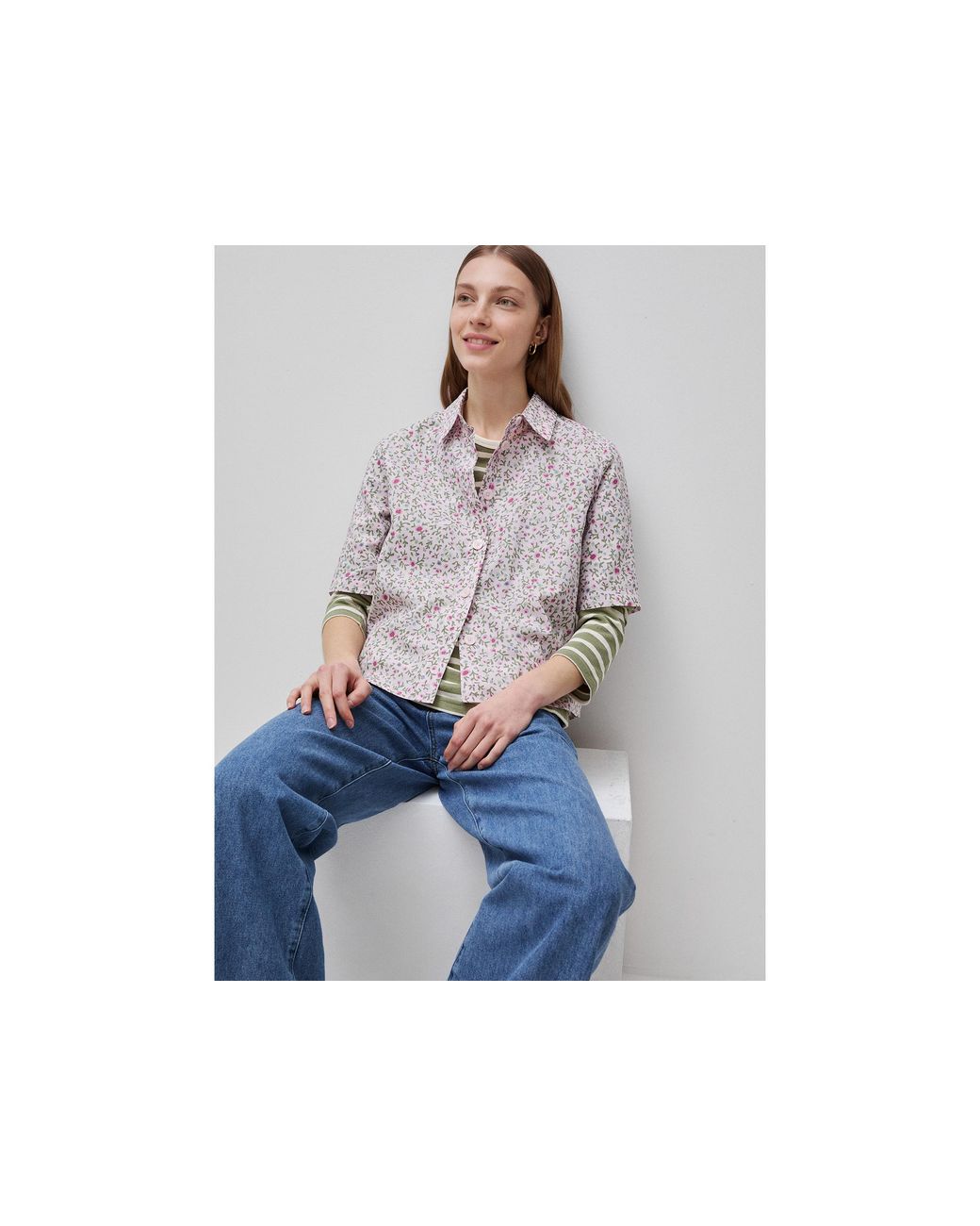 Benetton Black Benetton, Short Sleeve Patterned Shirt