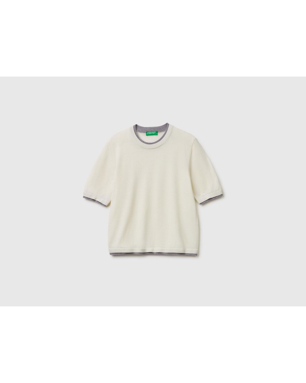 Benetton Black Benetton, 100% Merino Wool Short-Sleeved Shirt