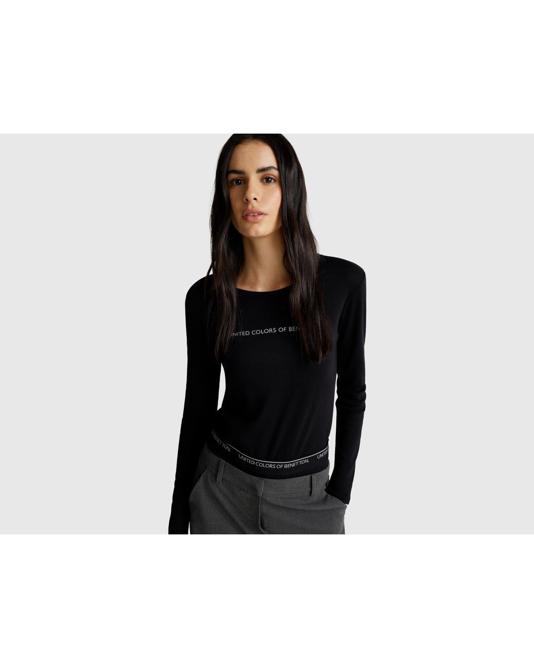 Benetton Black Benetton, Long Sleeve T-Shirt With Glitter Logo