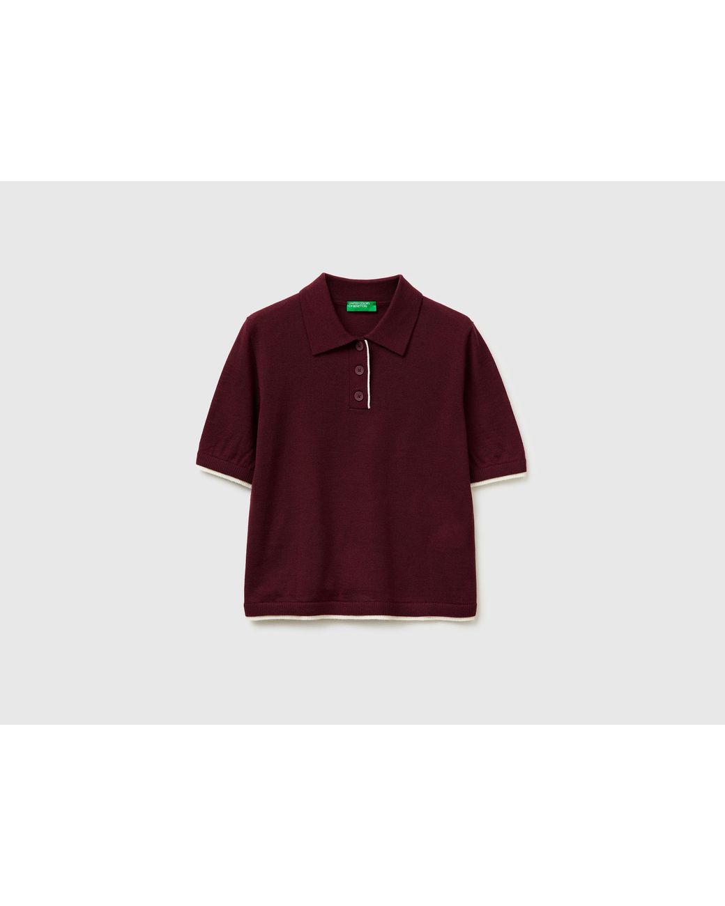 Benetton Red Benetton, 100% Merino Wool Polo Shirt